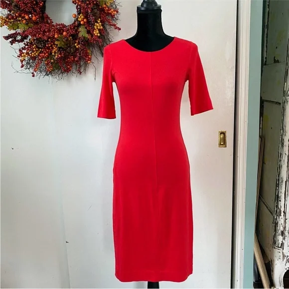 Diane Von Furstenberg Bright Red Elbow-Sleeve Midi Jersey Dress Meeson - Picture 3 of 9